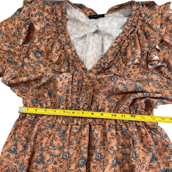 Current Air Los Angeles Floral Pleated Ruffled V Neck Cottagecore Mini Dress - Picture 12 of 16